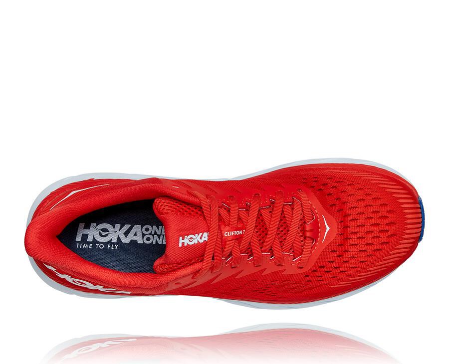 Running Shoes Mens - Hoka One One Clifton 7 - Red/White - JWSLBHD-51